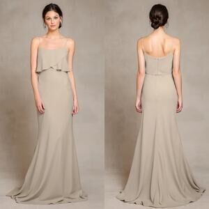 🚨NEW JENNY YOO Blake Dress In Truffle Tan Crepe Wedding Bridesmaid Prom Size 0